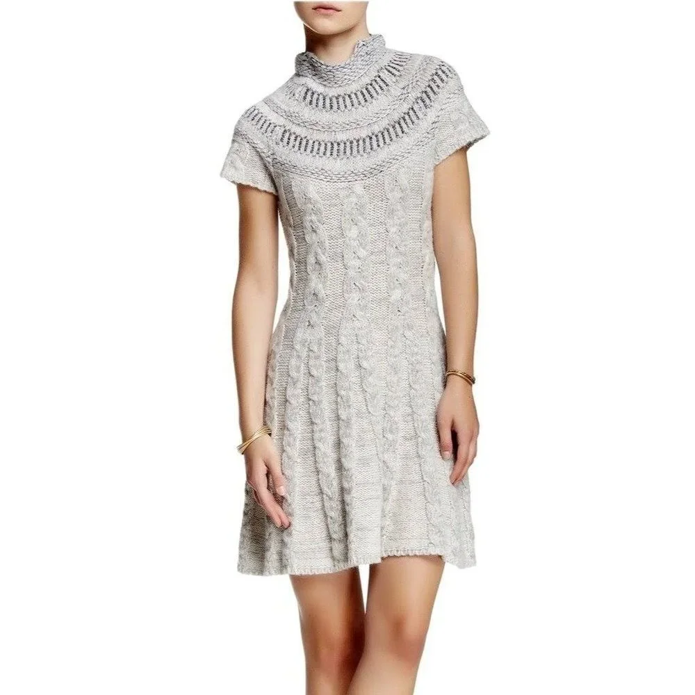 Free People Sweater Dress Womens Small Petite Gray Wool Blend Nordic Nights Knit